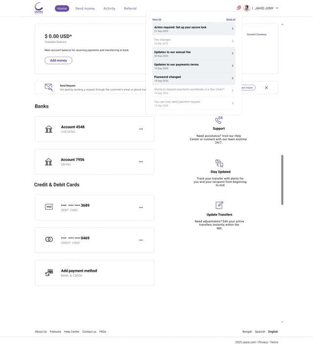 Notifications screen