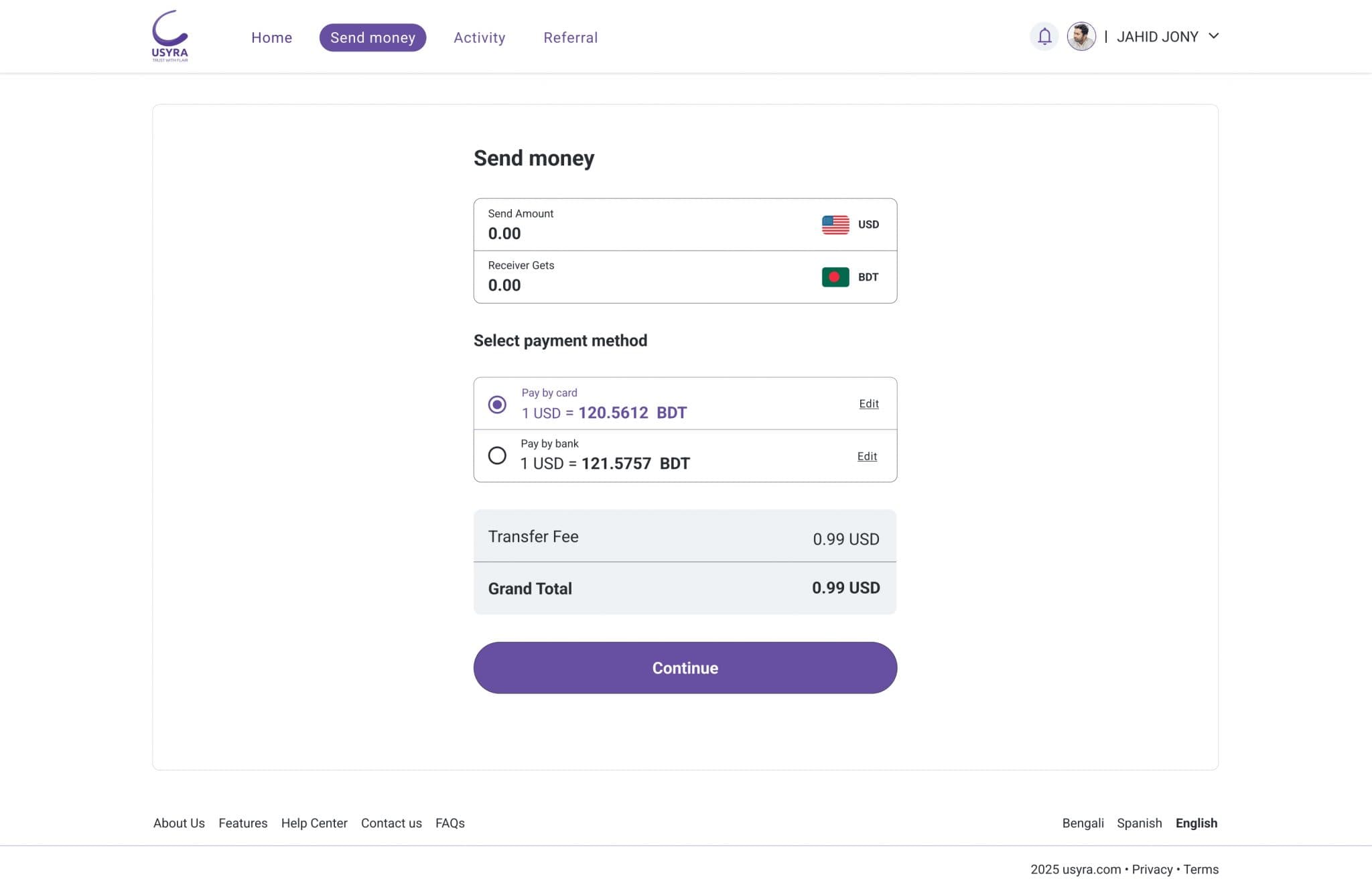 Send money after
