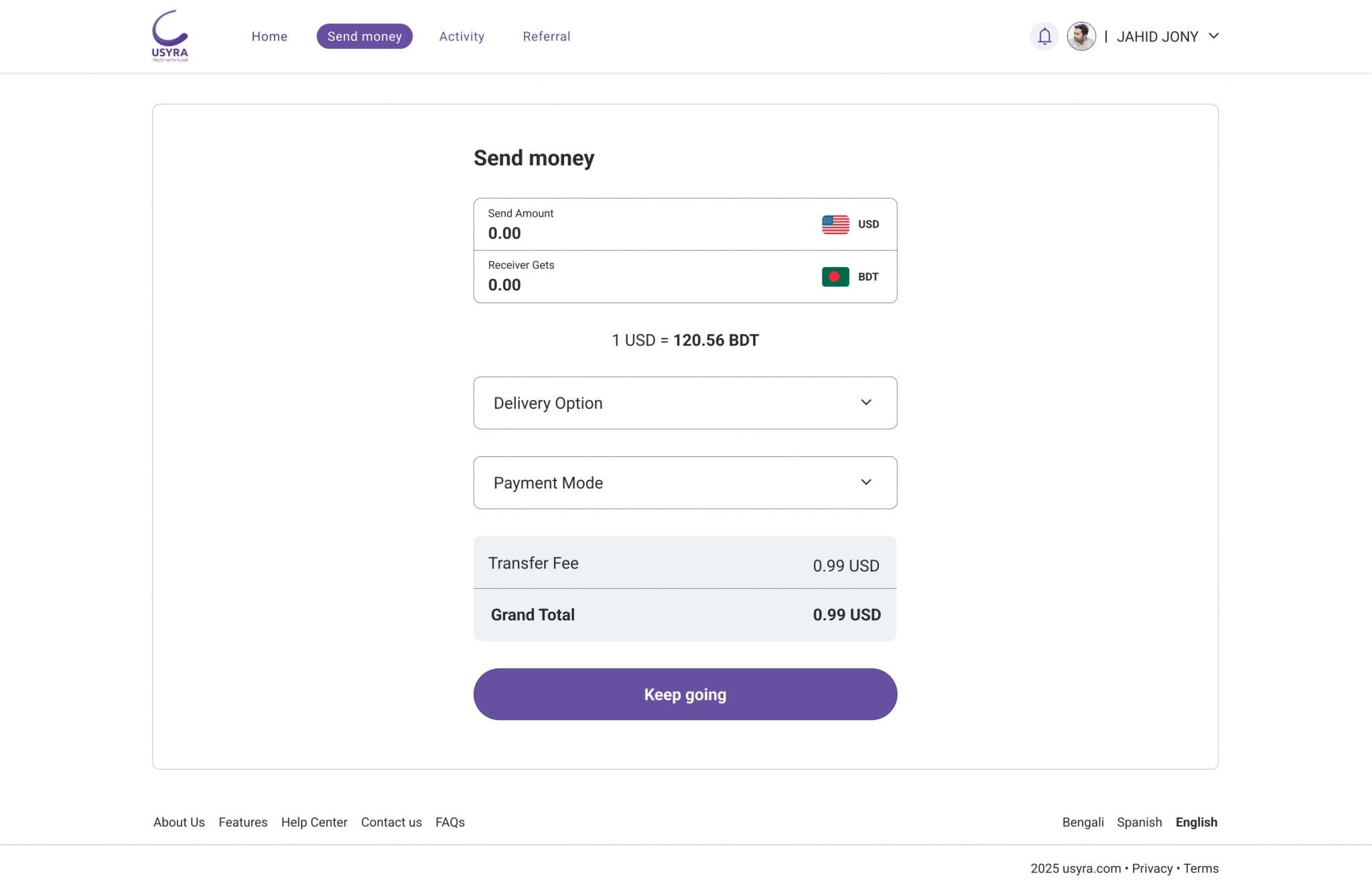 Send money before