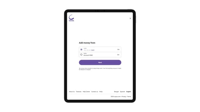 Send money screen