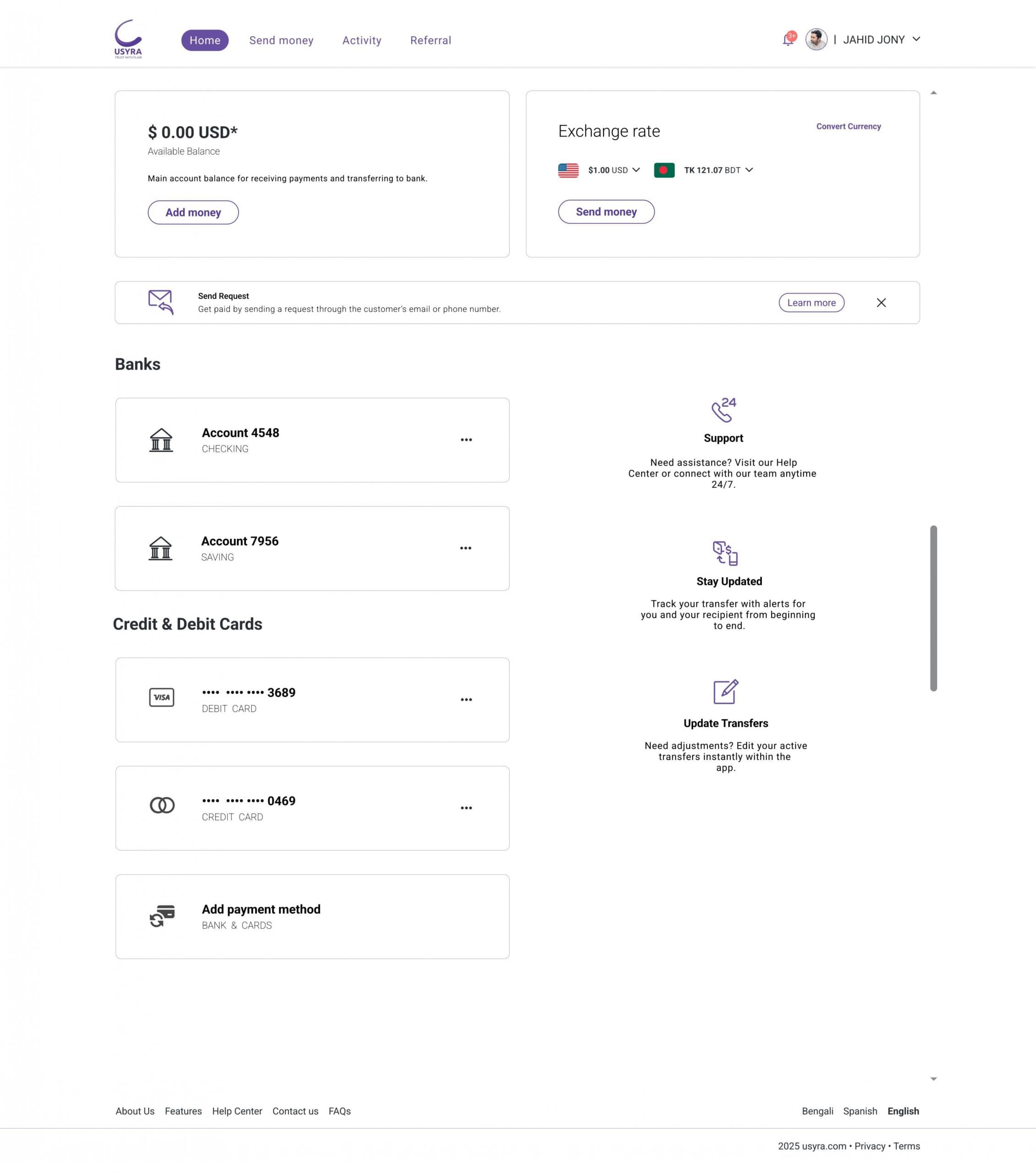Layout decisions – home dashboard